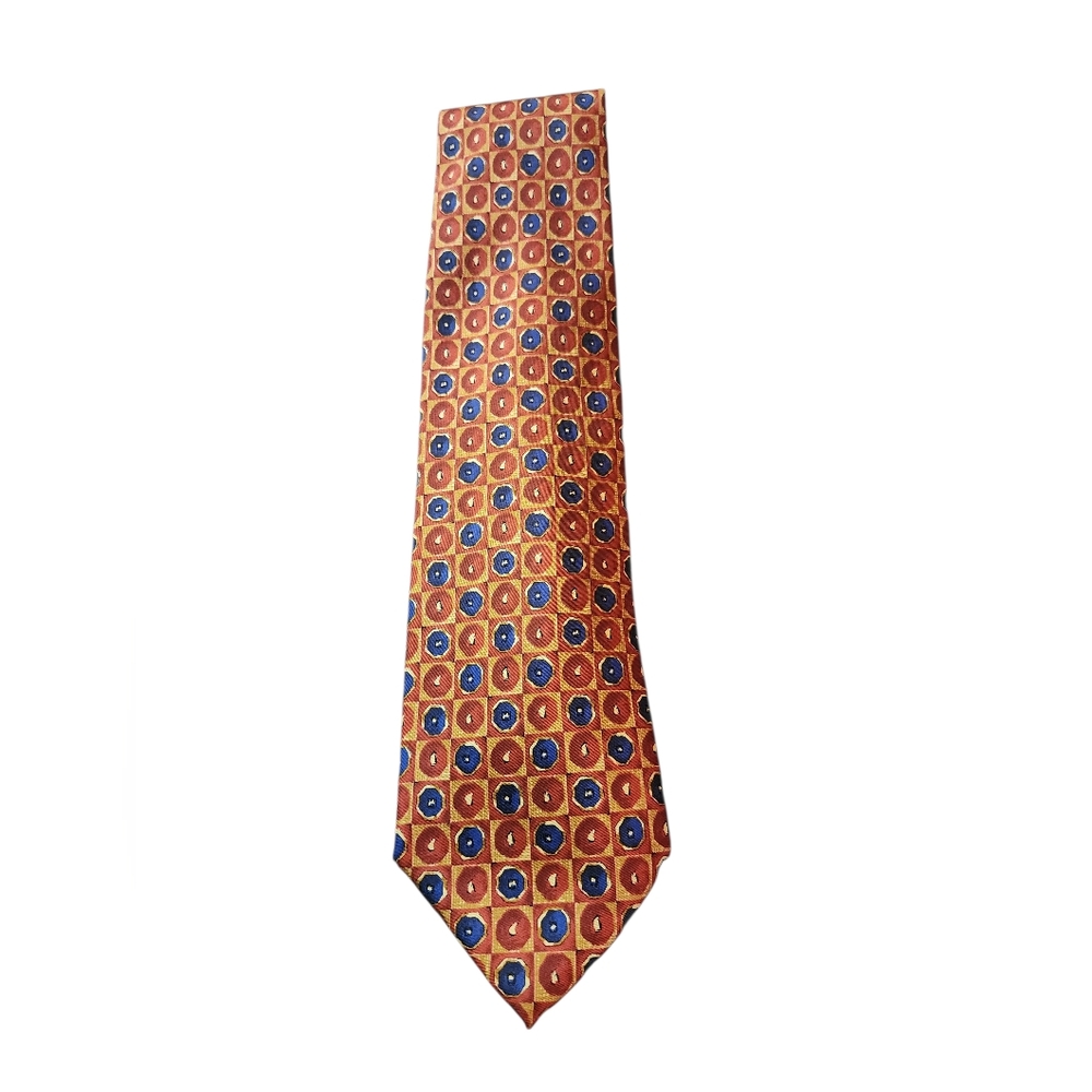 Valentino Cravatte Men's Tie Red & Bronze & Blue Printed Silk Necktie 57 x 4 EUC